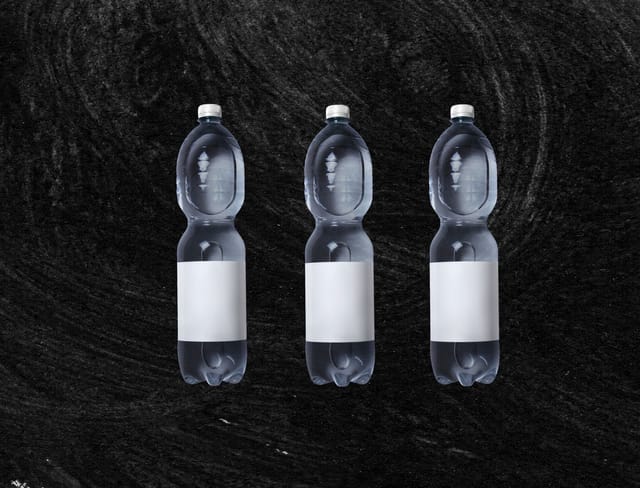 Envases con etiqueta adherible en blanco sobre fondo negro